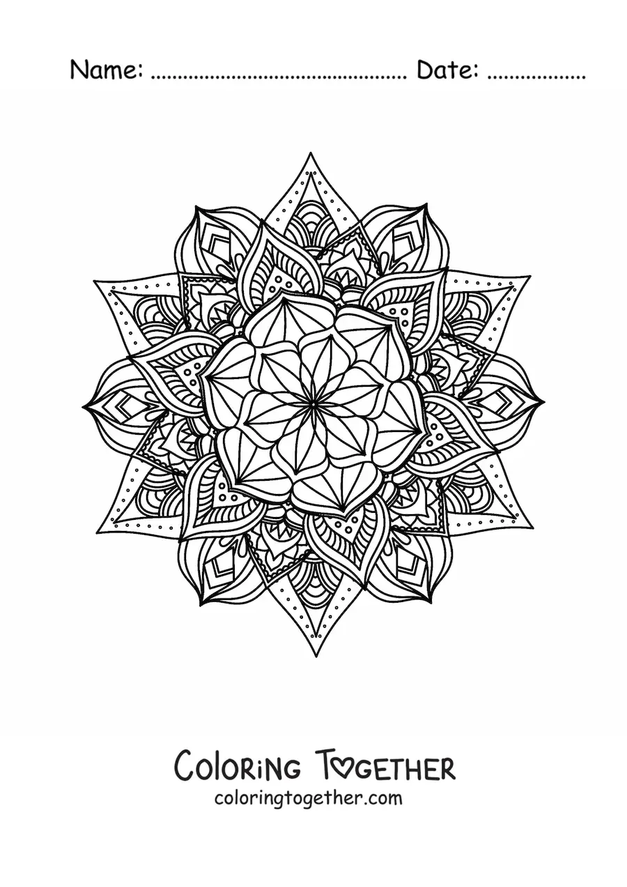 Coloring page of a Buddhist mandala for meditation