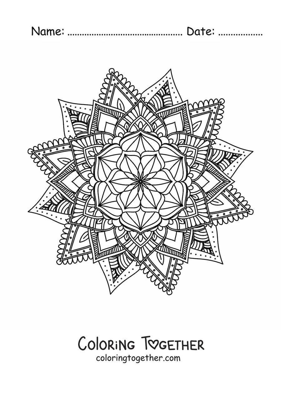 Coloring page of a Buddhist mandala for meditation