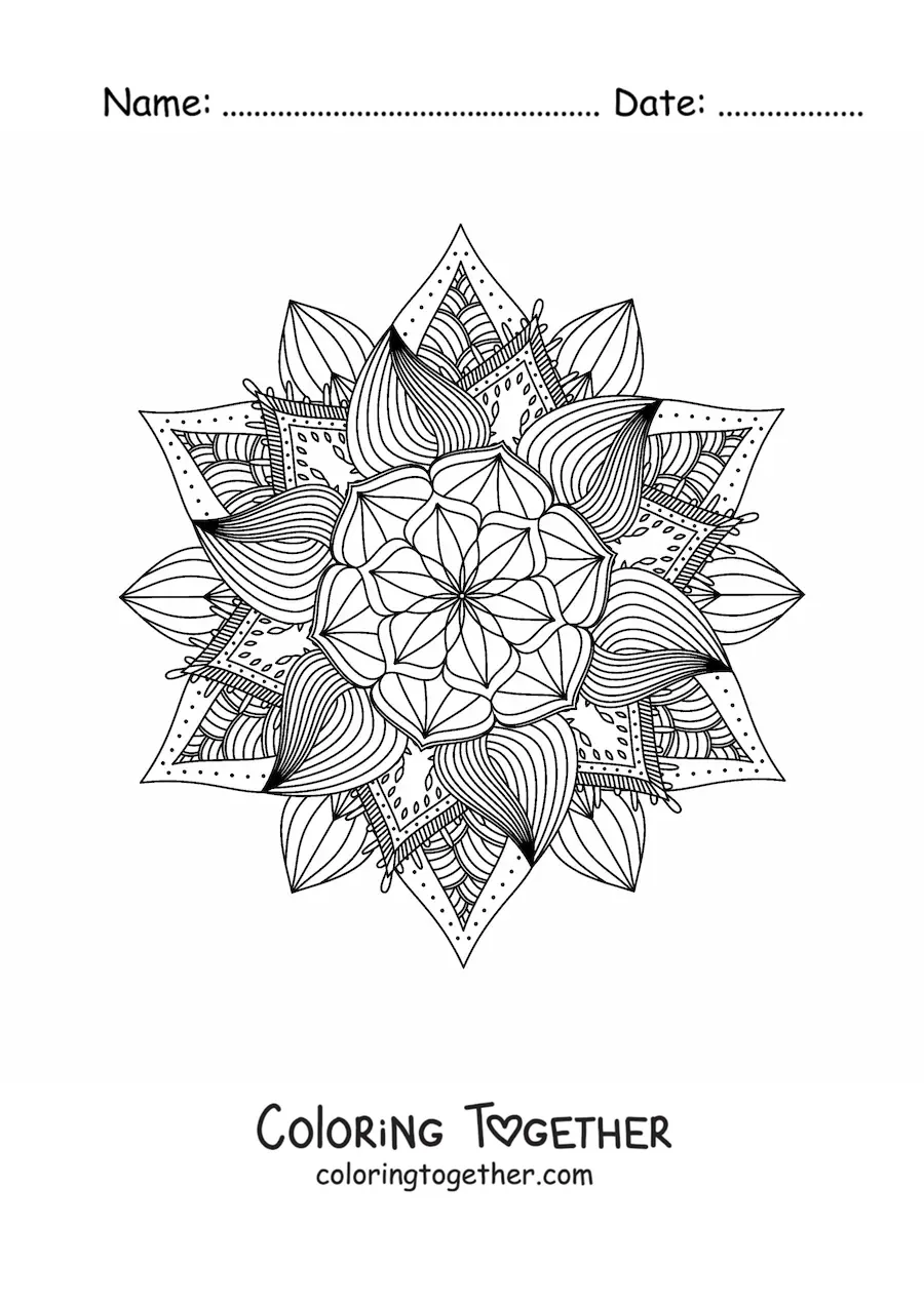 Coloring page of a Buddhist mandala for meditation