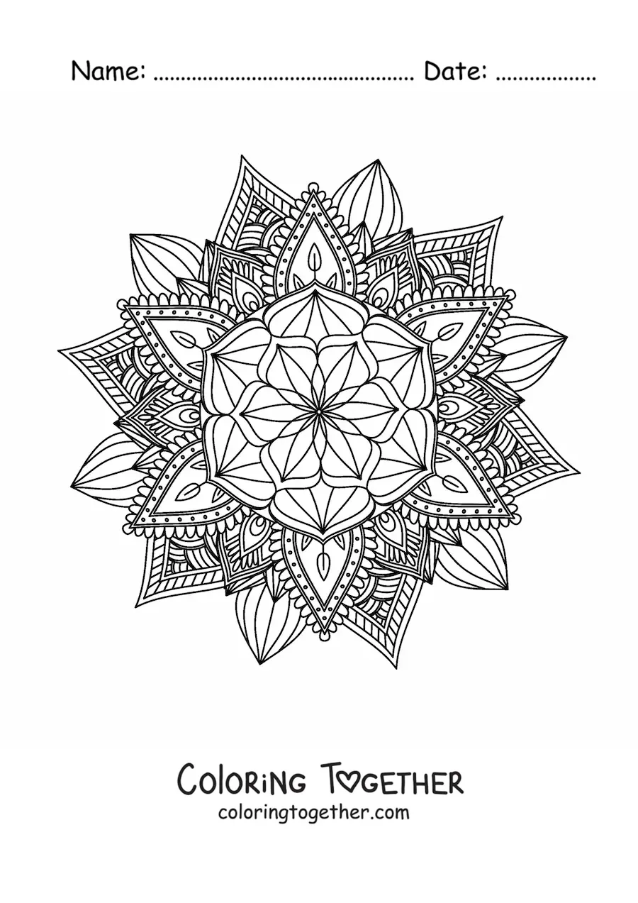 Coloring page of a Buddhist mandala for meditation