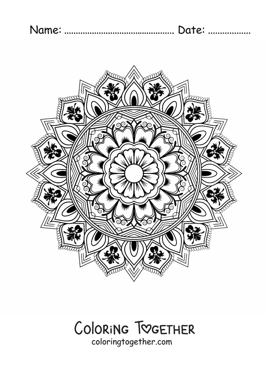 Coloring page of a mandala with an Islamic design