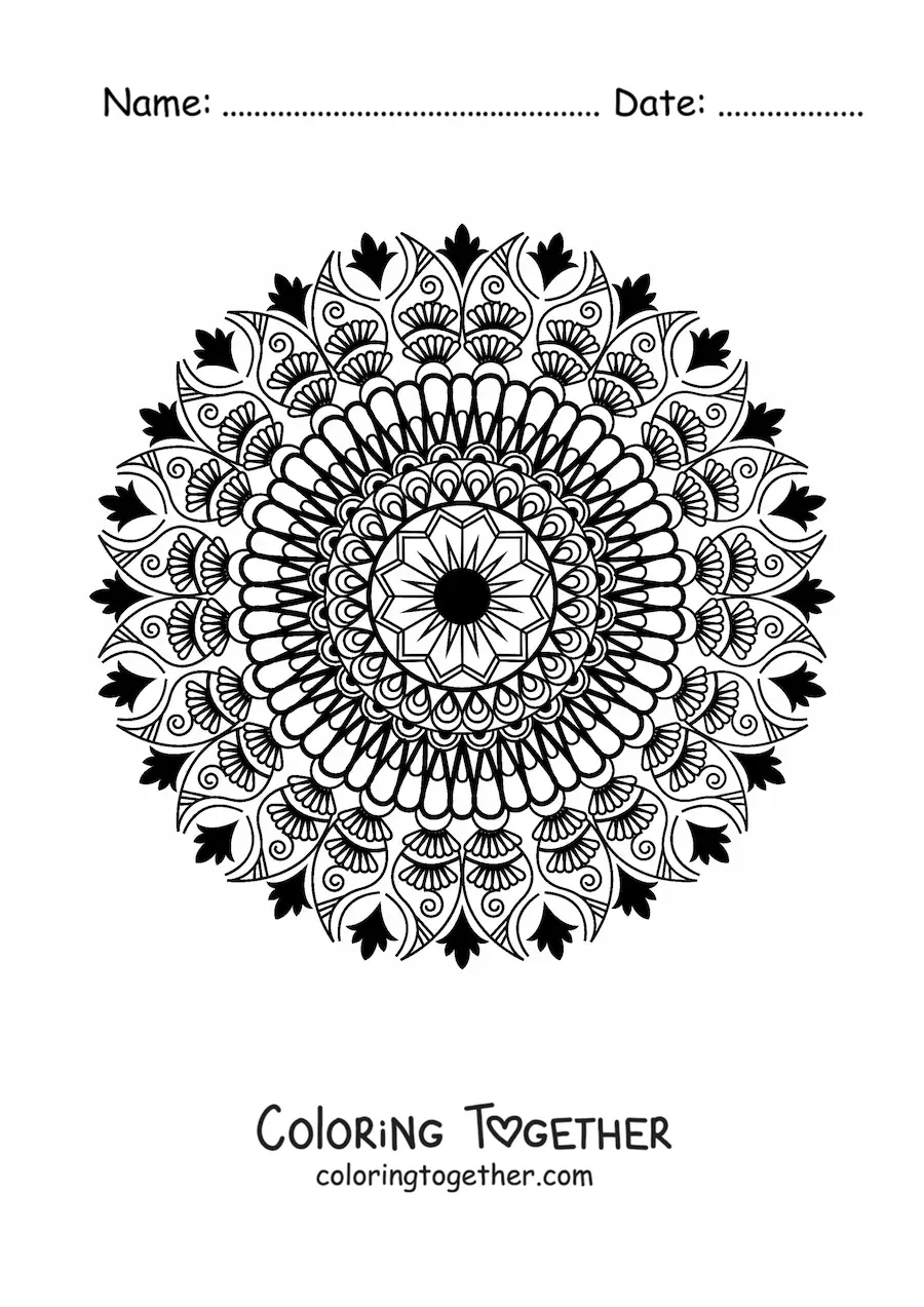 Coloring page of a mandala with an Islamic design