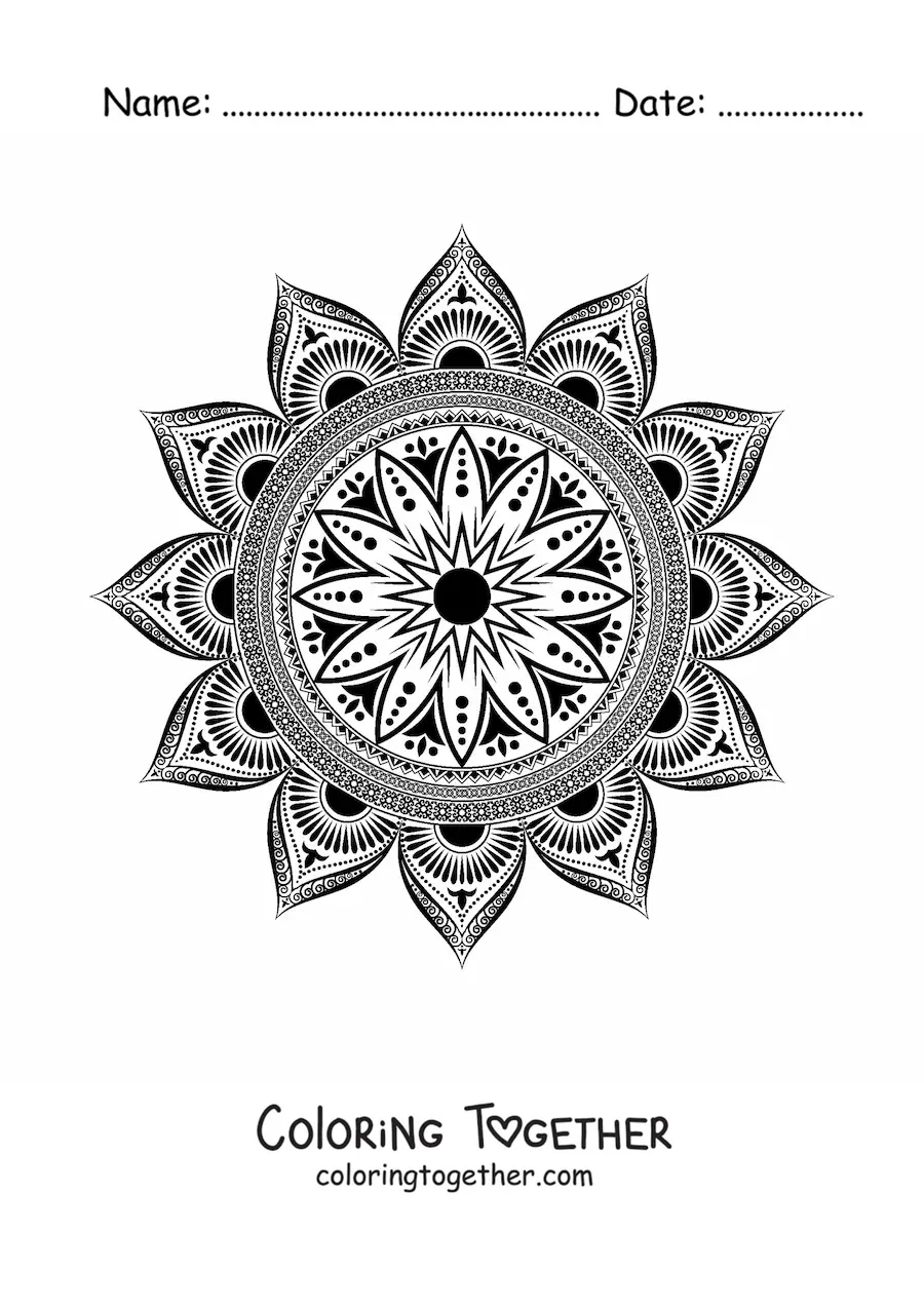 Coloring page of a mandala with an Islamic design