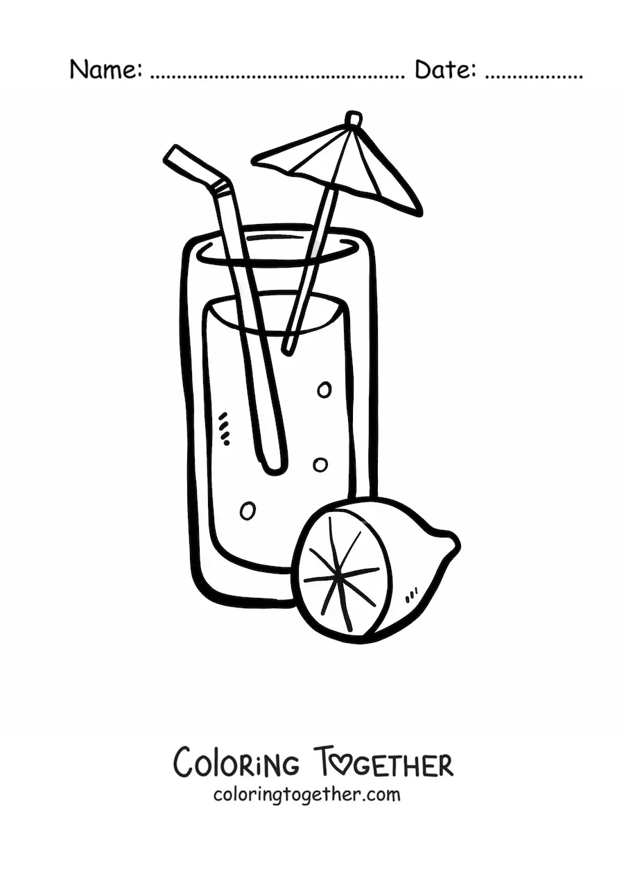 Coloring page of a glass of lemonade with a little parasol