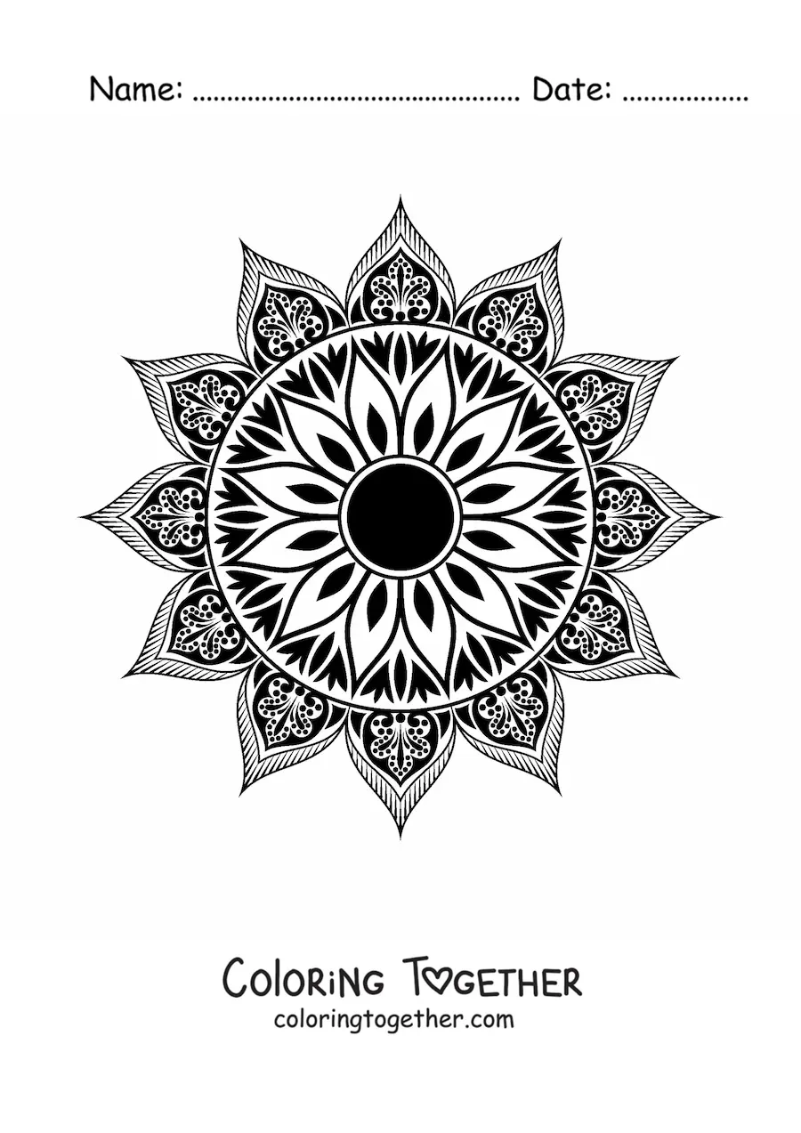 Coloring page of a mandala with an Islamic pattern