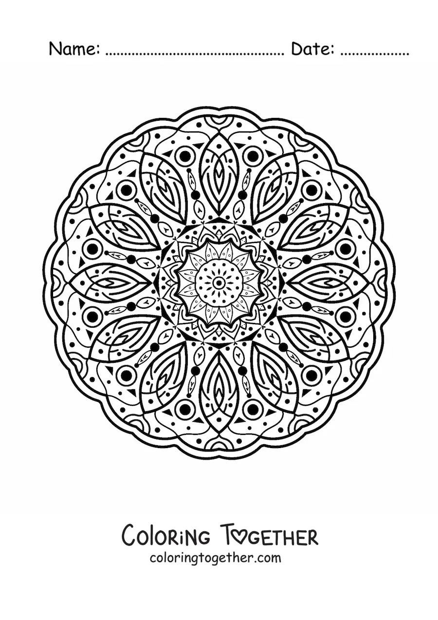 Coloring page of a mandala with an Islamic pattern