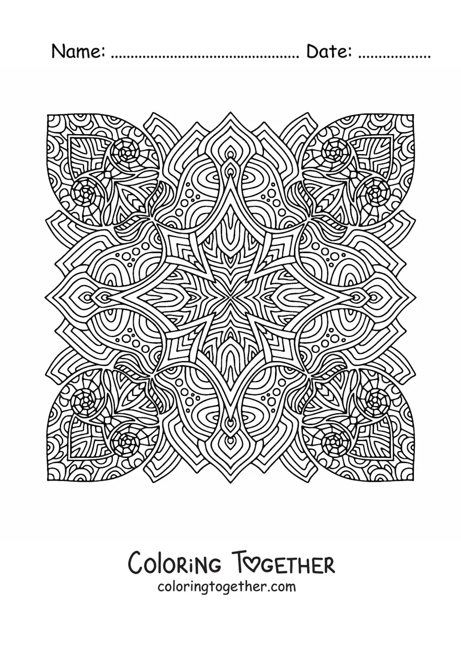 Coloring page of a square Zentangle style mandala