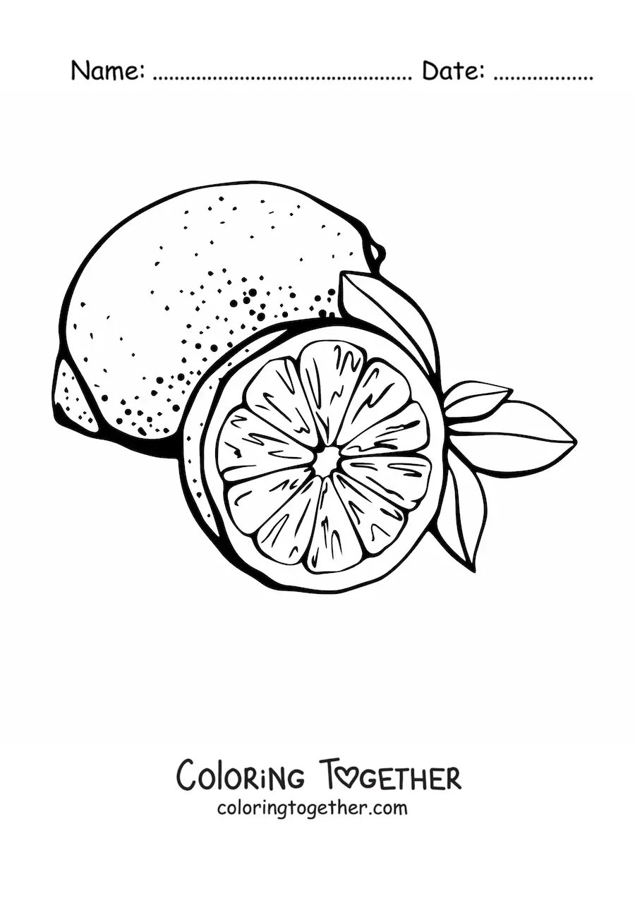 Coloring page of a whole lemon and half a lemon