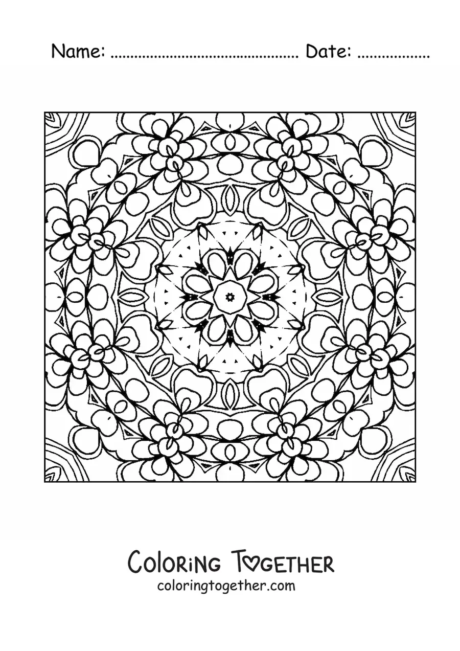 Coloring page of an abstract square mandala
