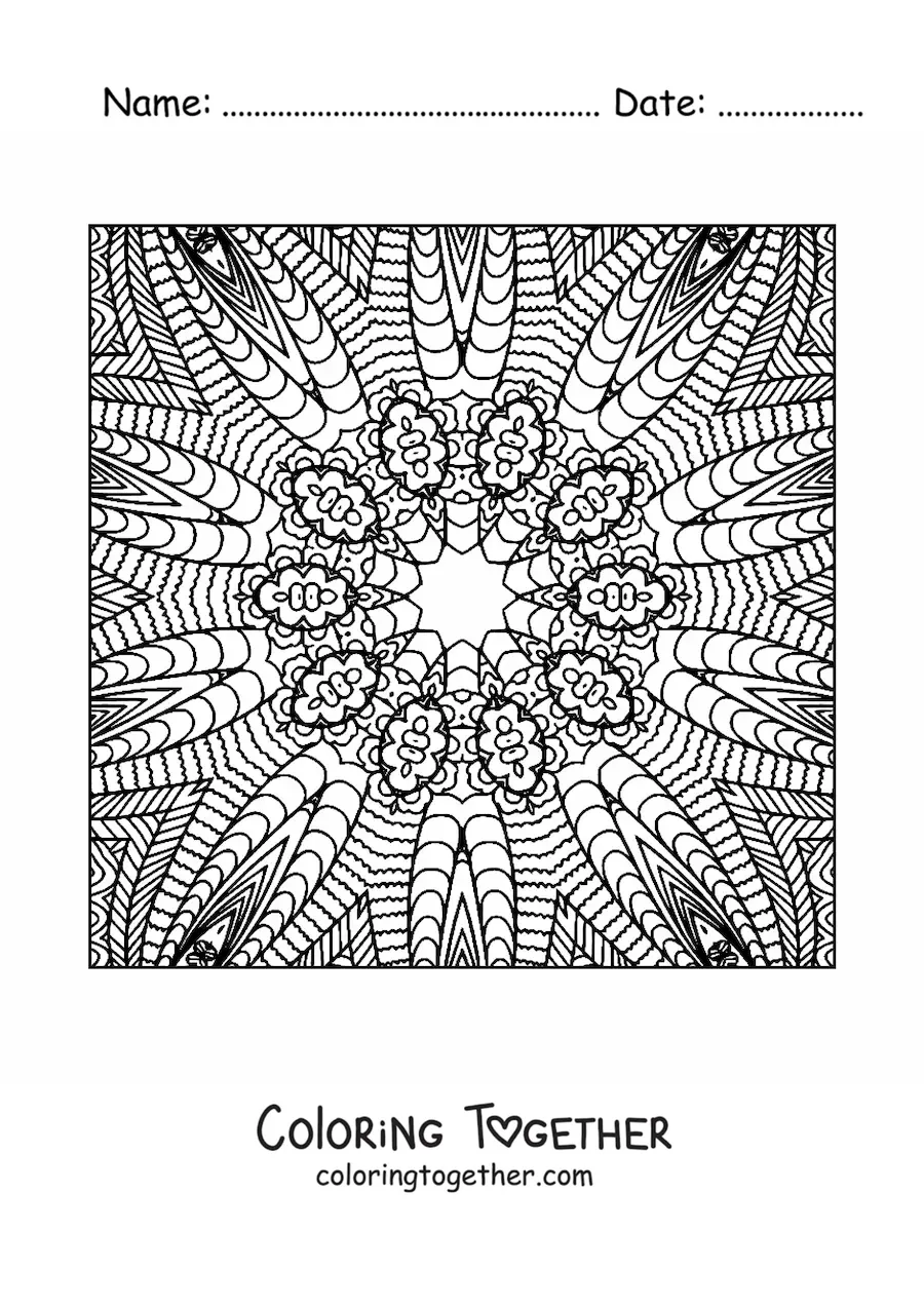 Coloring page of an abstract square mandala