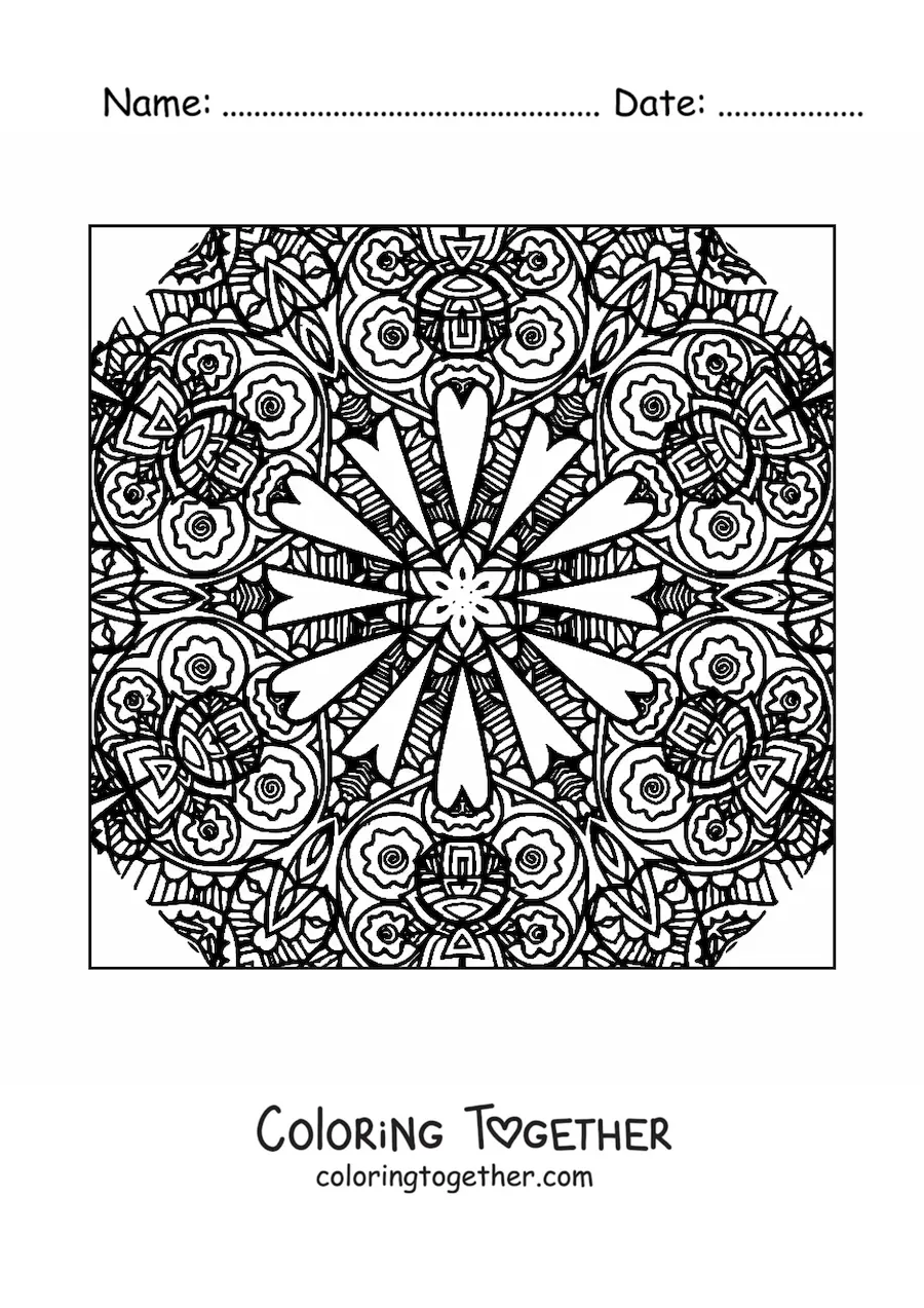 Coloring page of an abstract square mandala