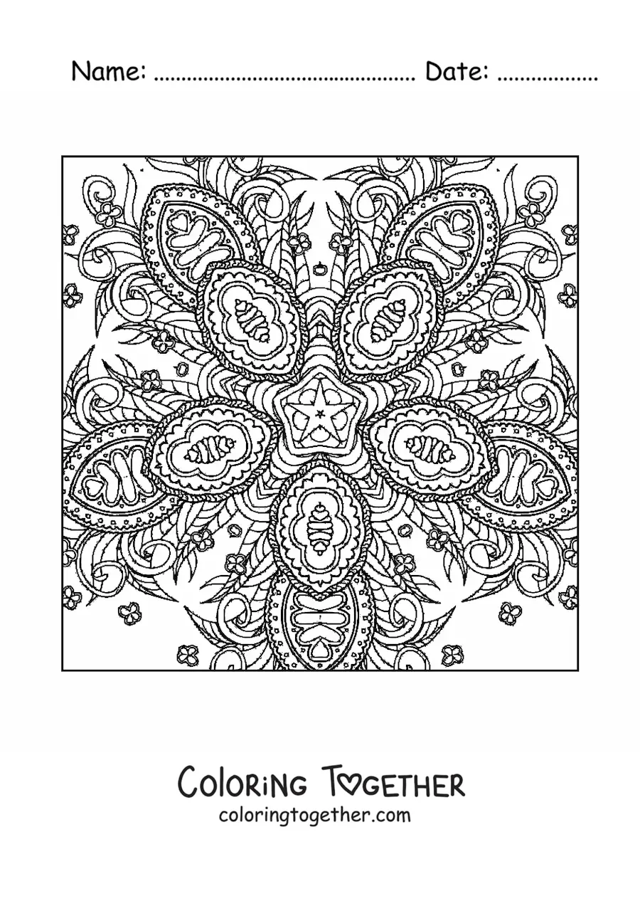 Coloring page of an abstract square mandala