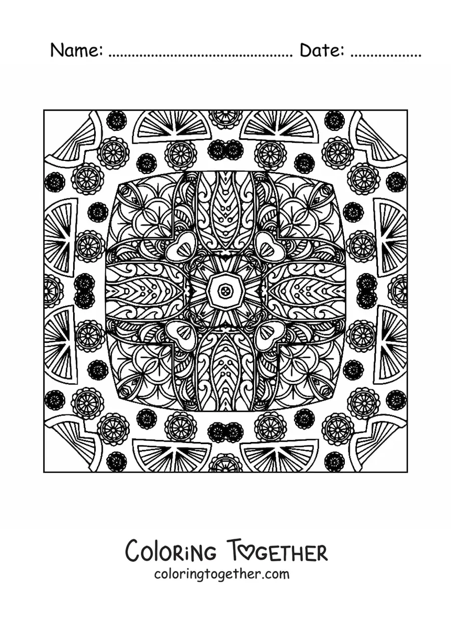 Coloring page of an abstract square mandala