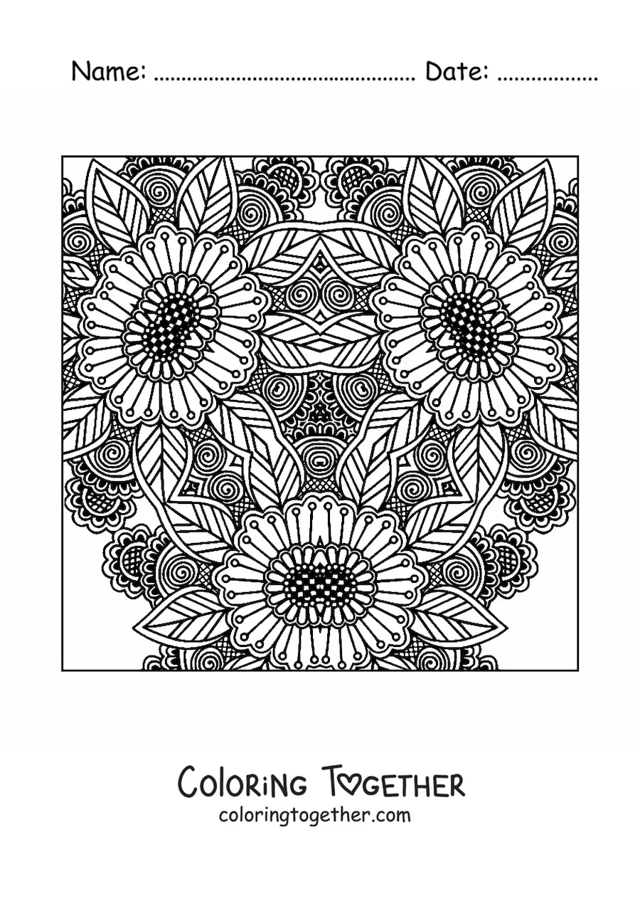 Coloring page of a floral square mandala