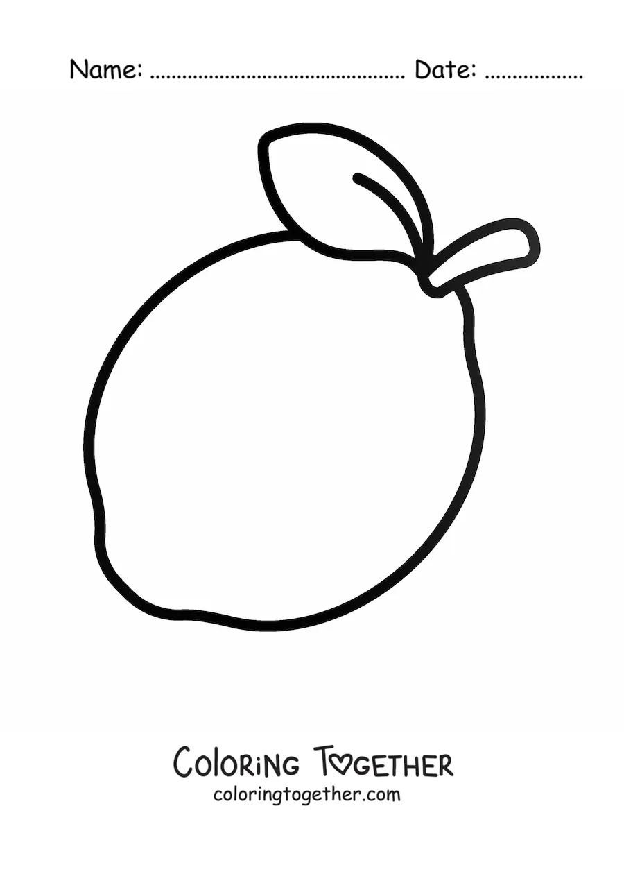 Coloring page of a lemon with a leaf