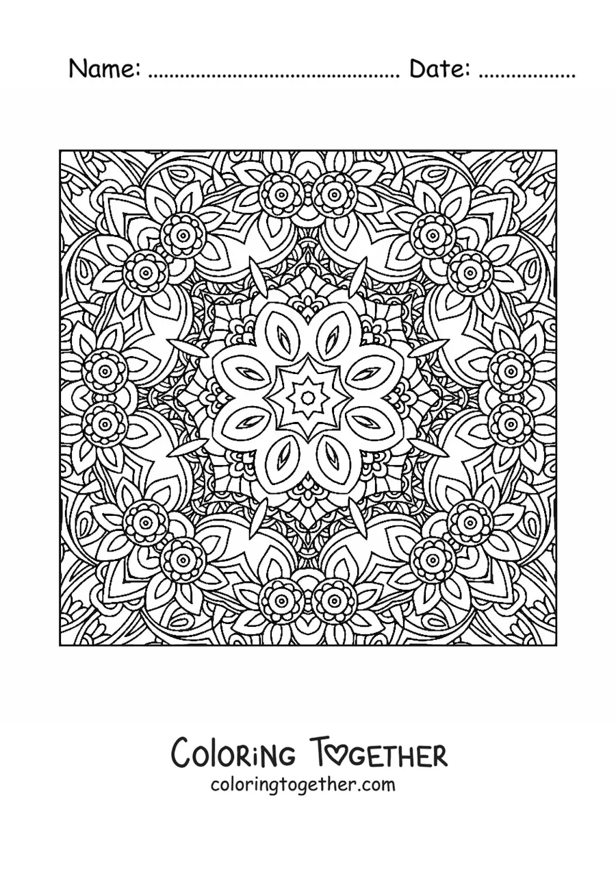 Coloring page of a square mandala to relax