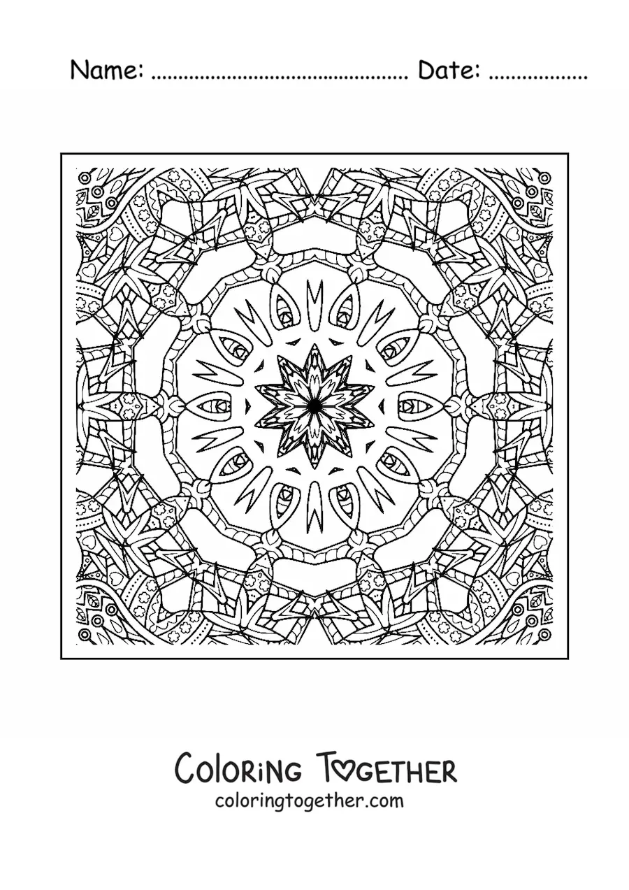 Coloring page of a square mandala to relax