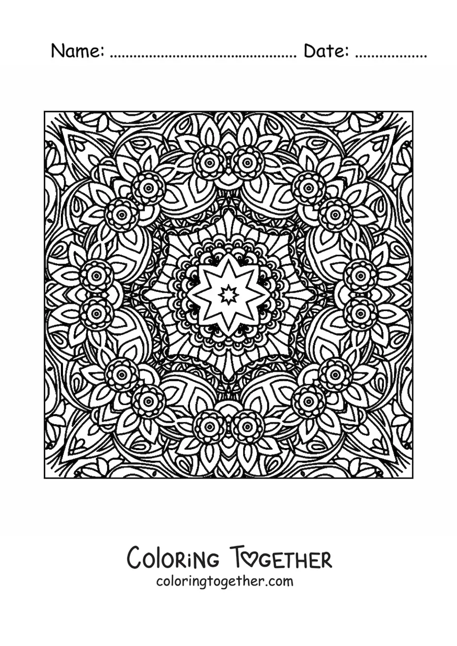 Coloring page of a square mandala to relax