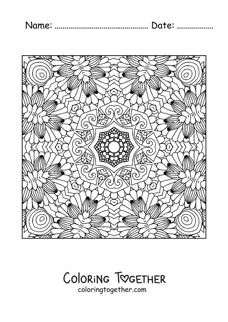 Coloring page of a square mandala to relax
