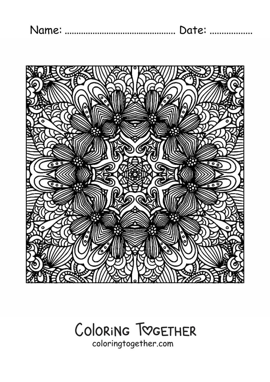 Coloring page of a square mandala to relax