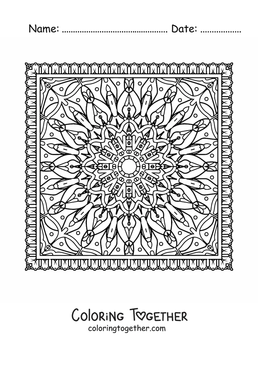 Coloring page of a square mandala