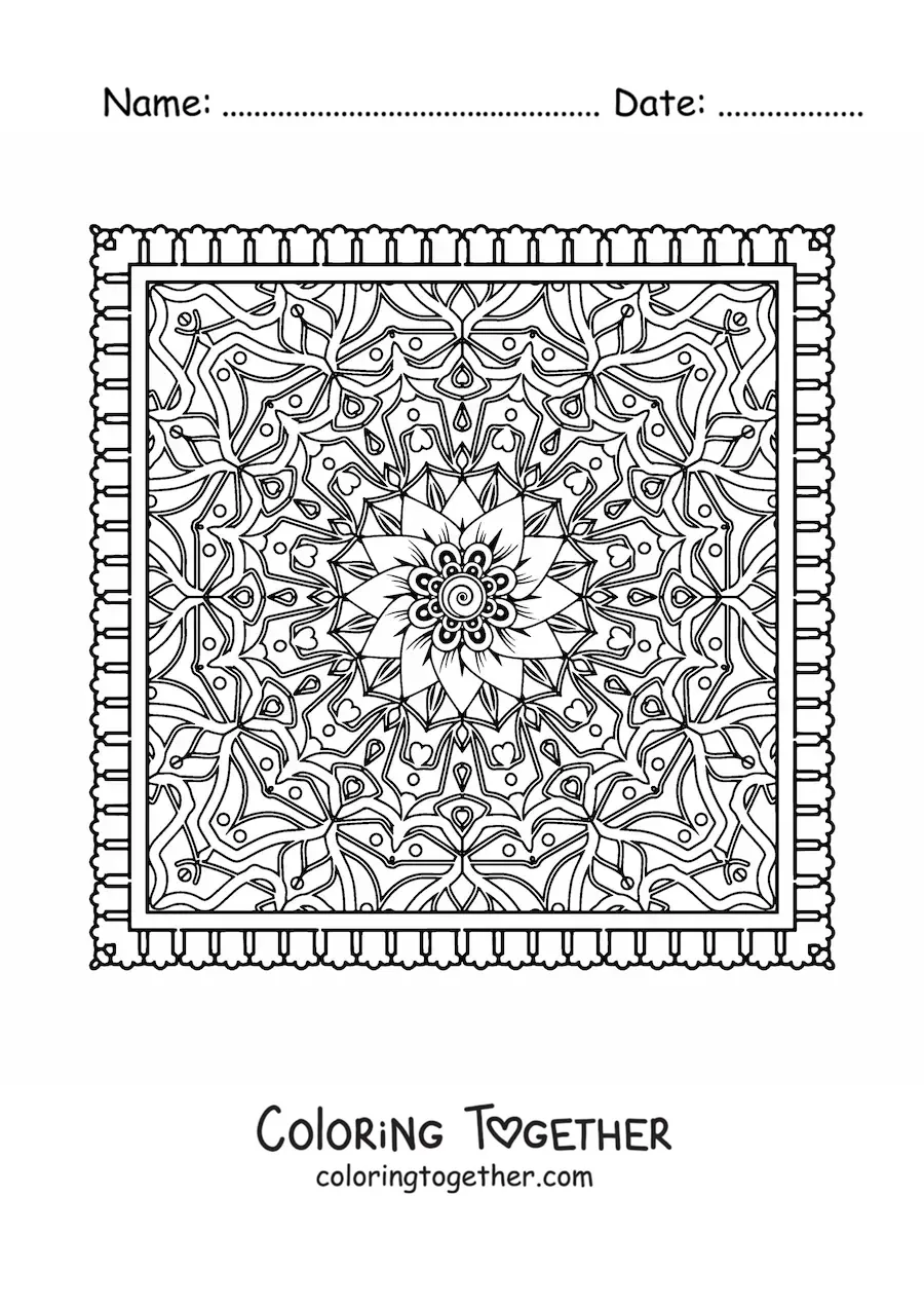 Coloring page of a square mandala