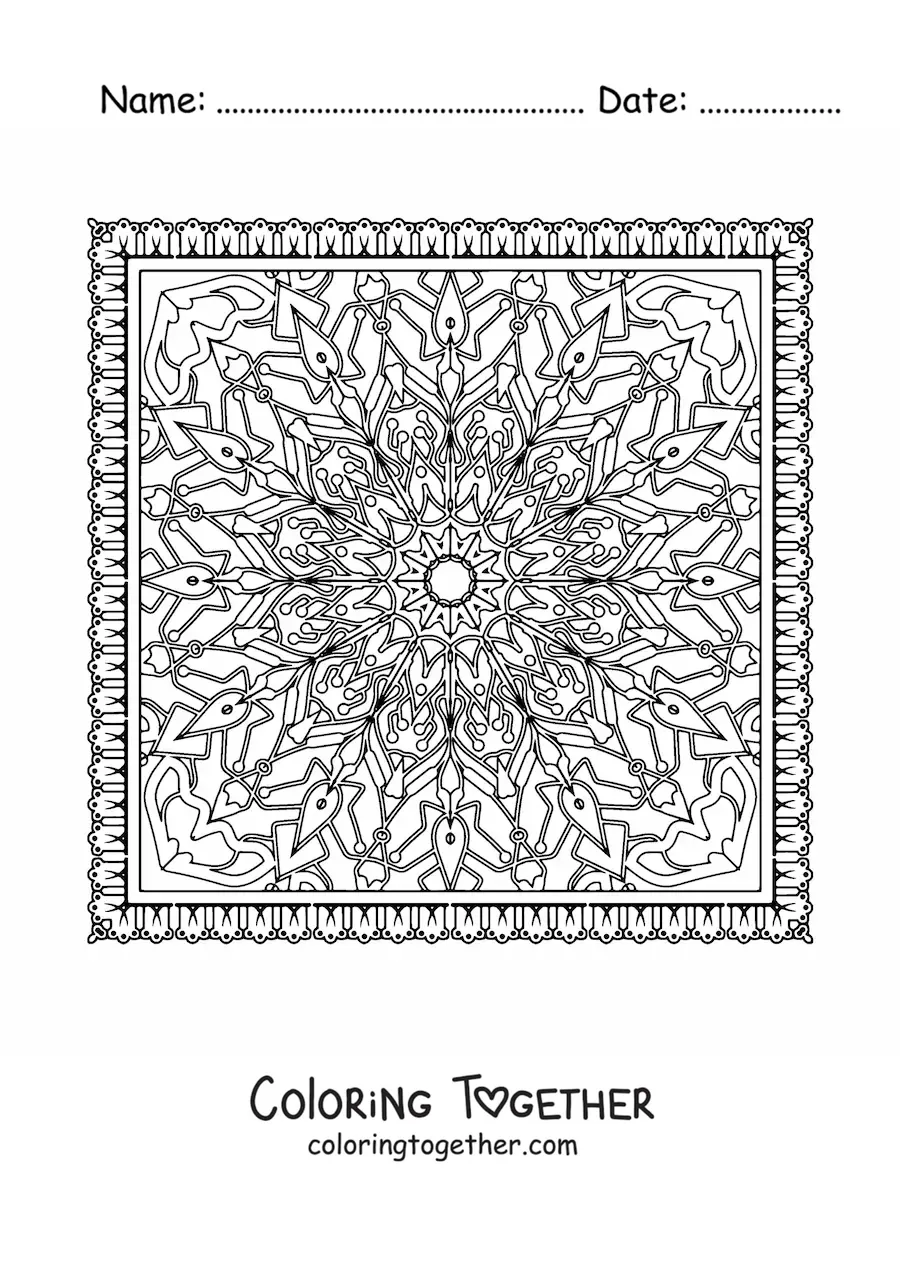 Coloring page of a square mandala