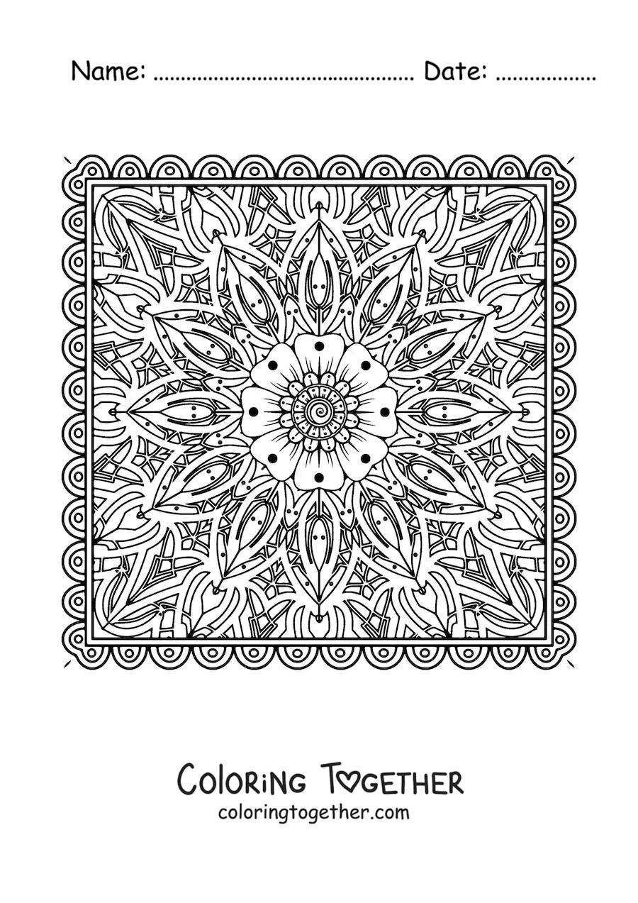 Coloring page of a square mandala