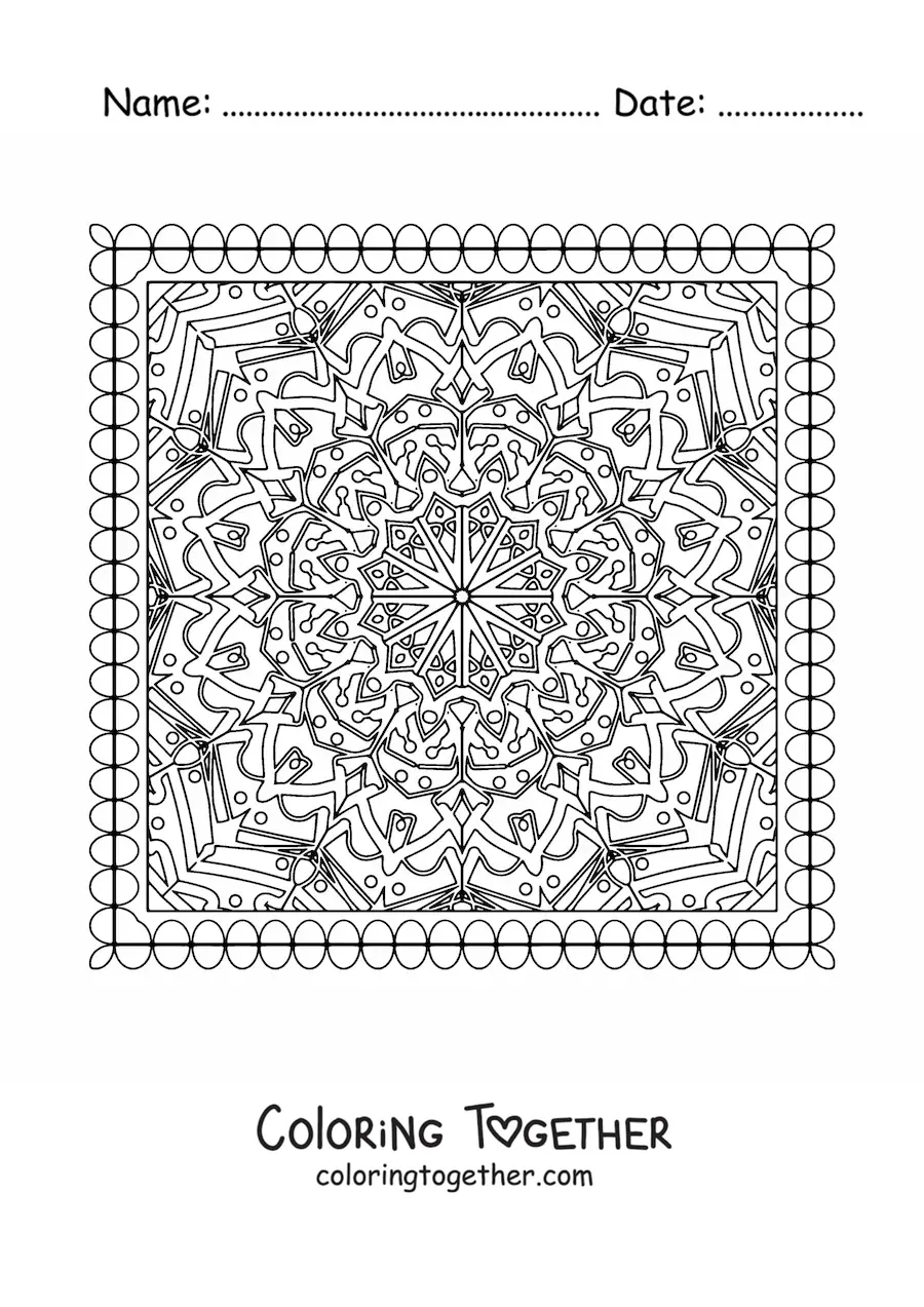 Coloring page of a square mandala