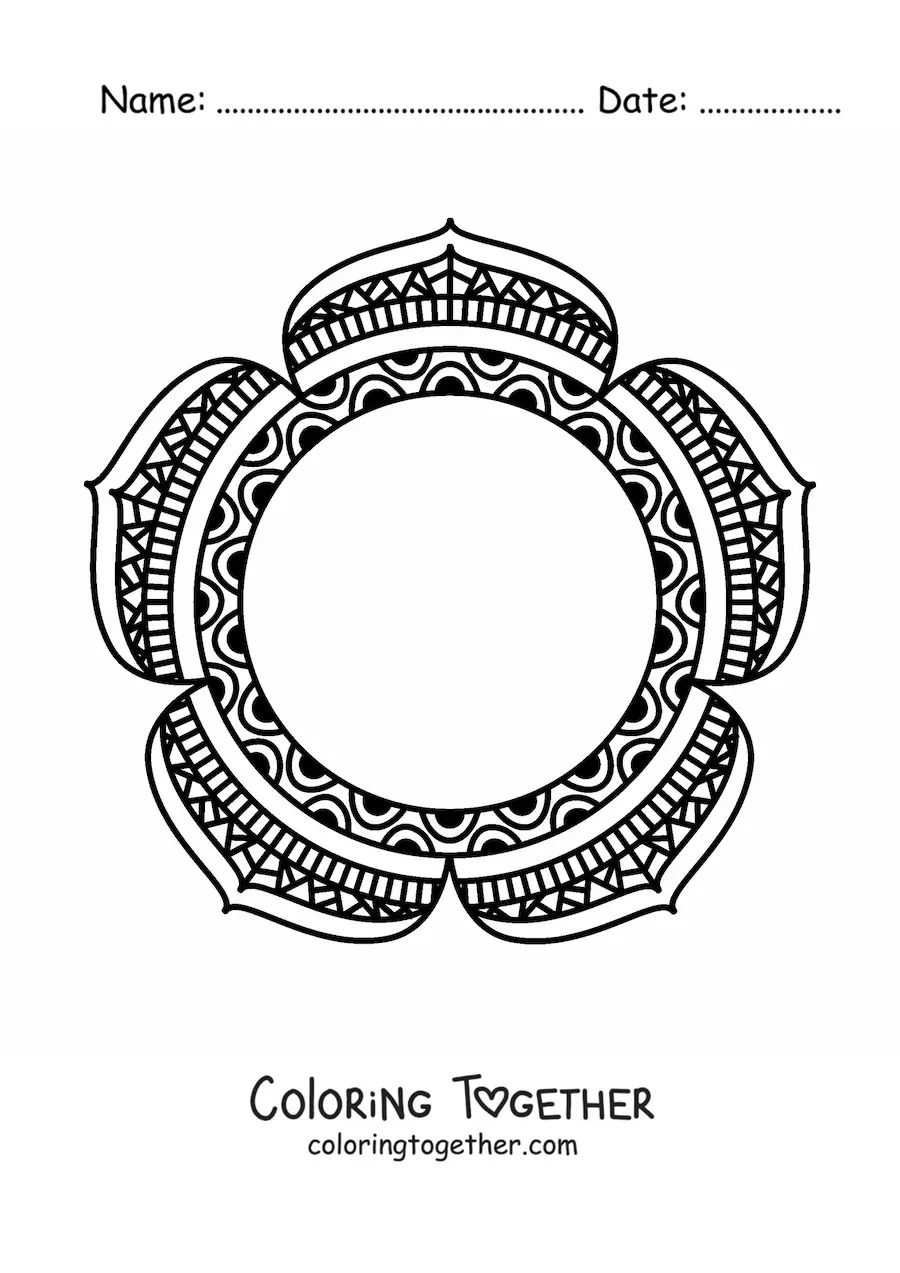 Coloring page of a circular mandala with flowers