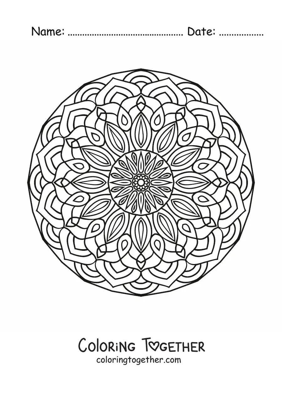 Coloring page of a circular mandala for adults