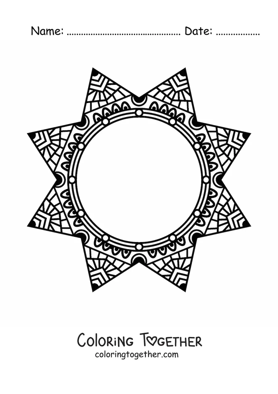 Coloring page of a circular mandala in the shape of a star