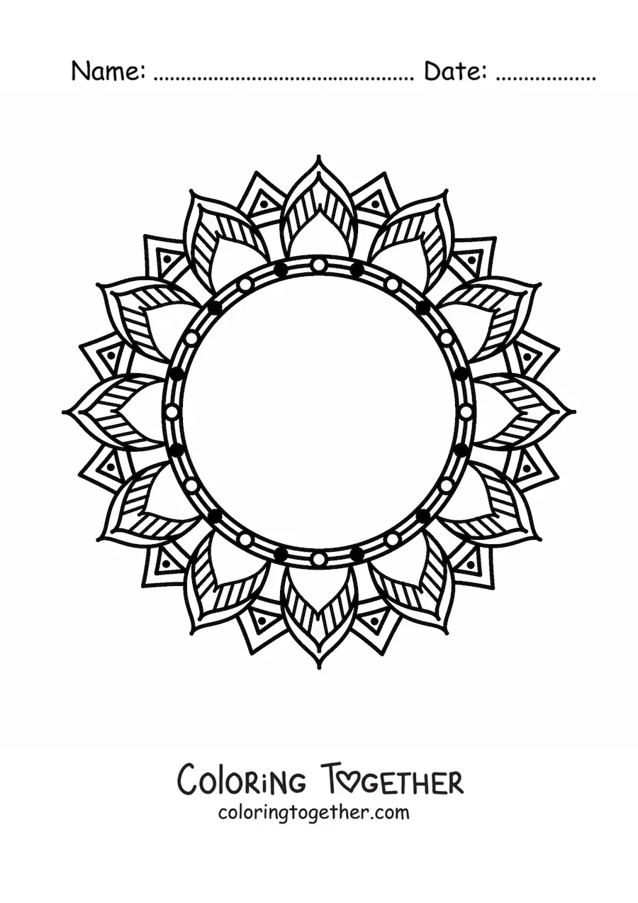 Coloring page of a circular flower mandala