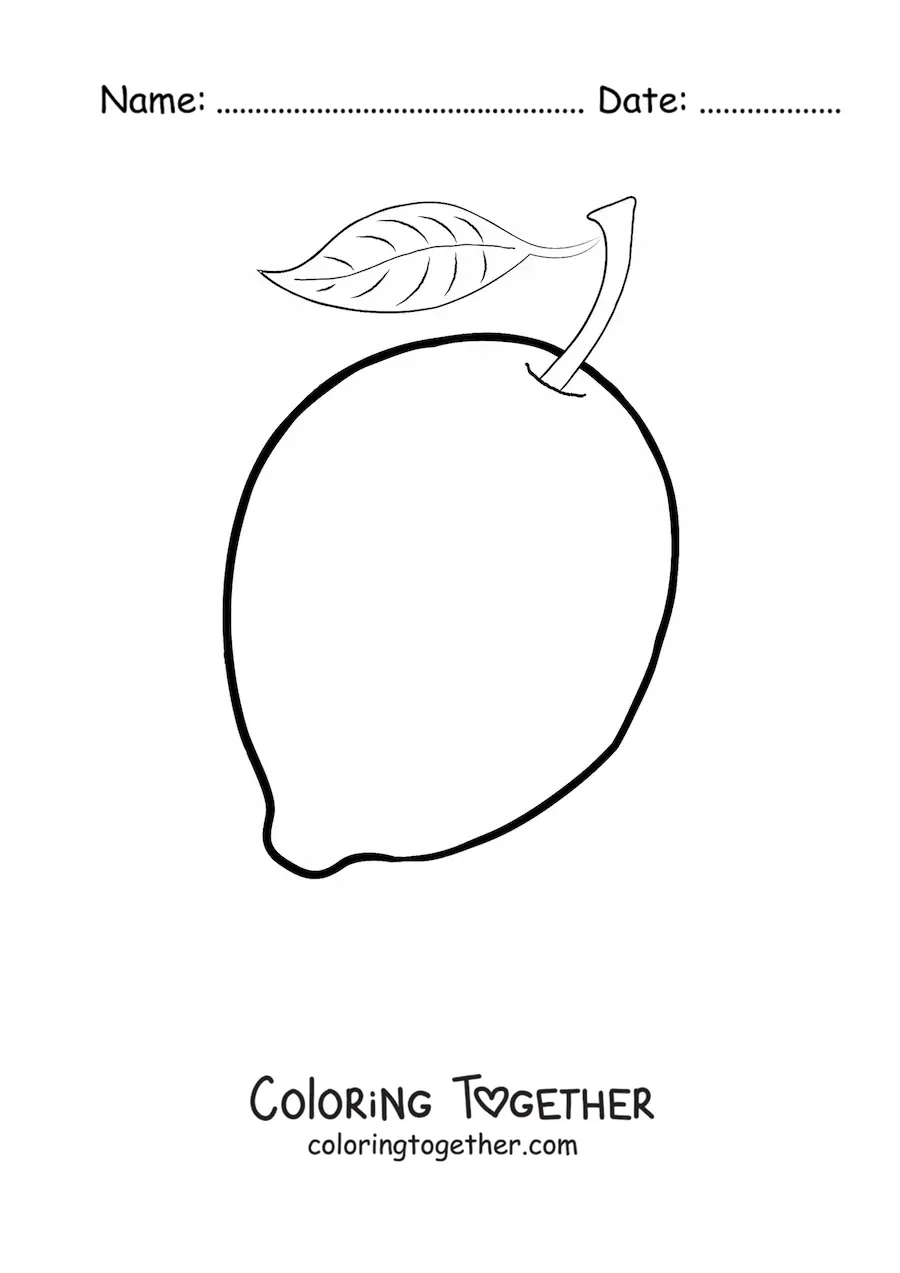 Coloring page of a whole lemon with a leaf