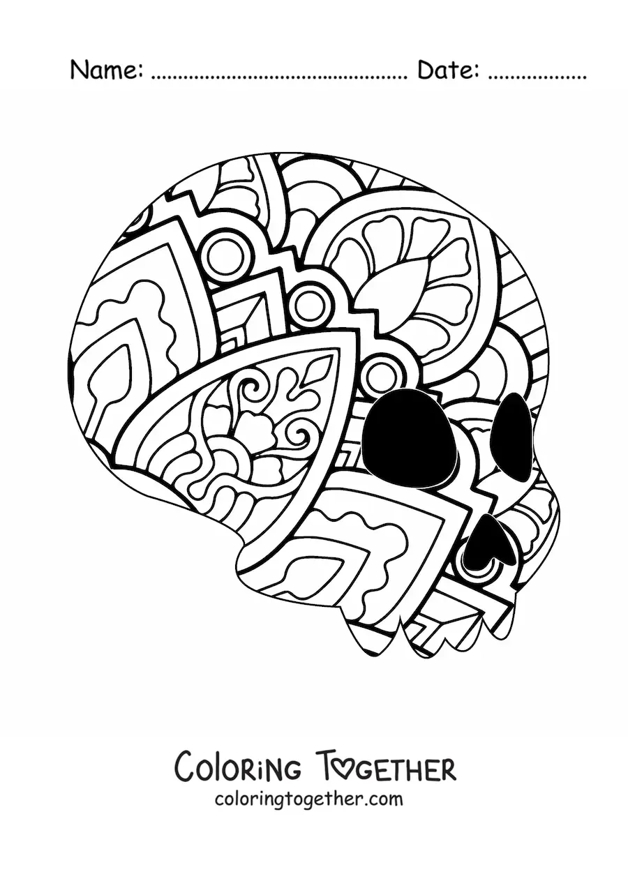 Coloring page of an easy skull mandala