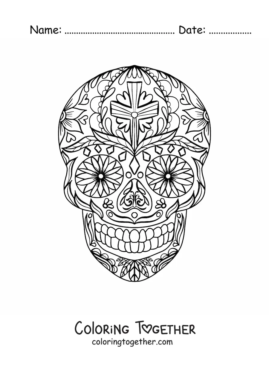 Coloring page of a Mexican skull mandala
