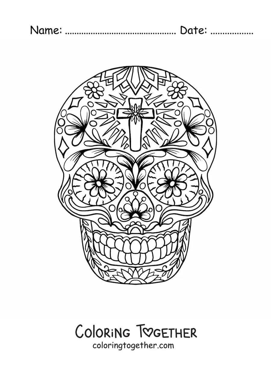 Coloring page of a Mexican skull mandala