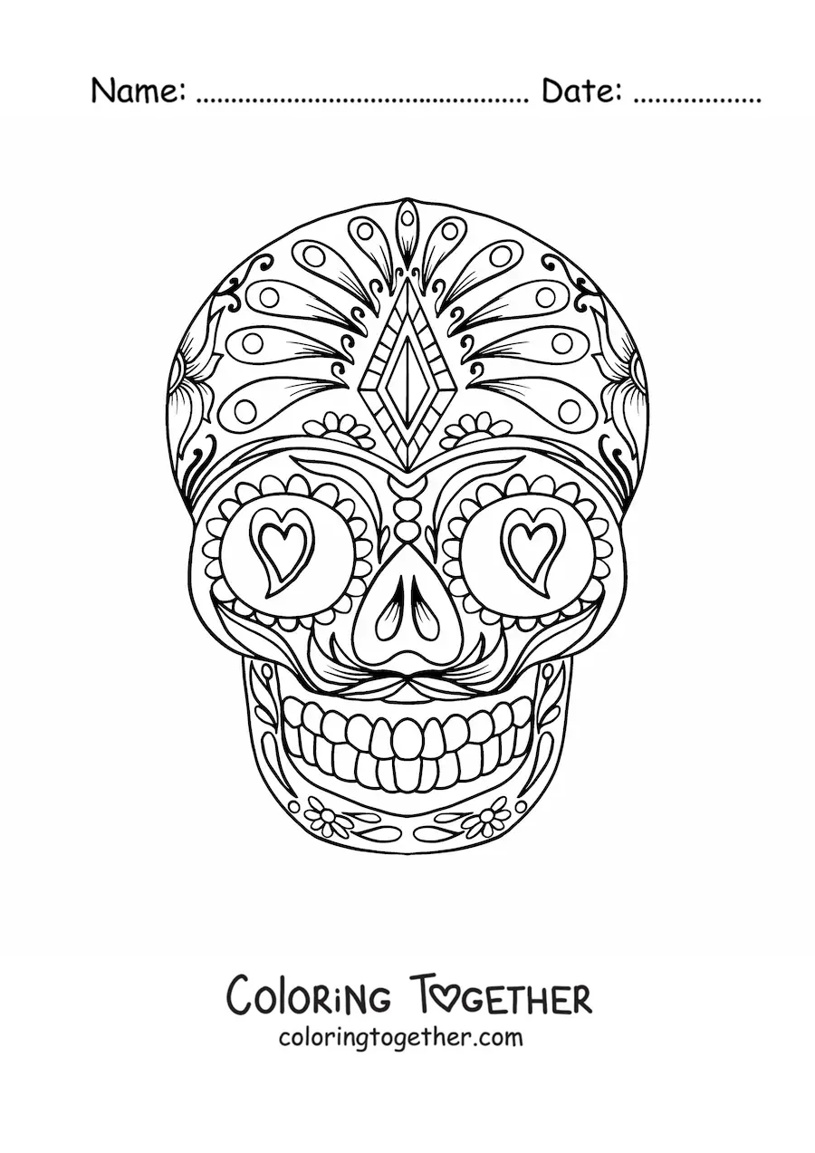 Coloring page of a Mexican skull mandala