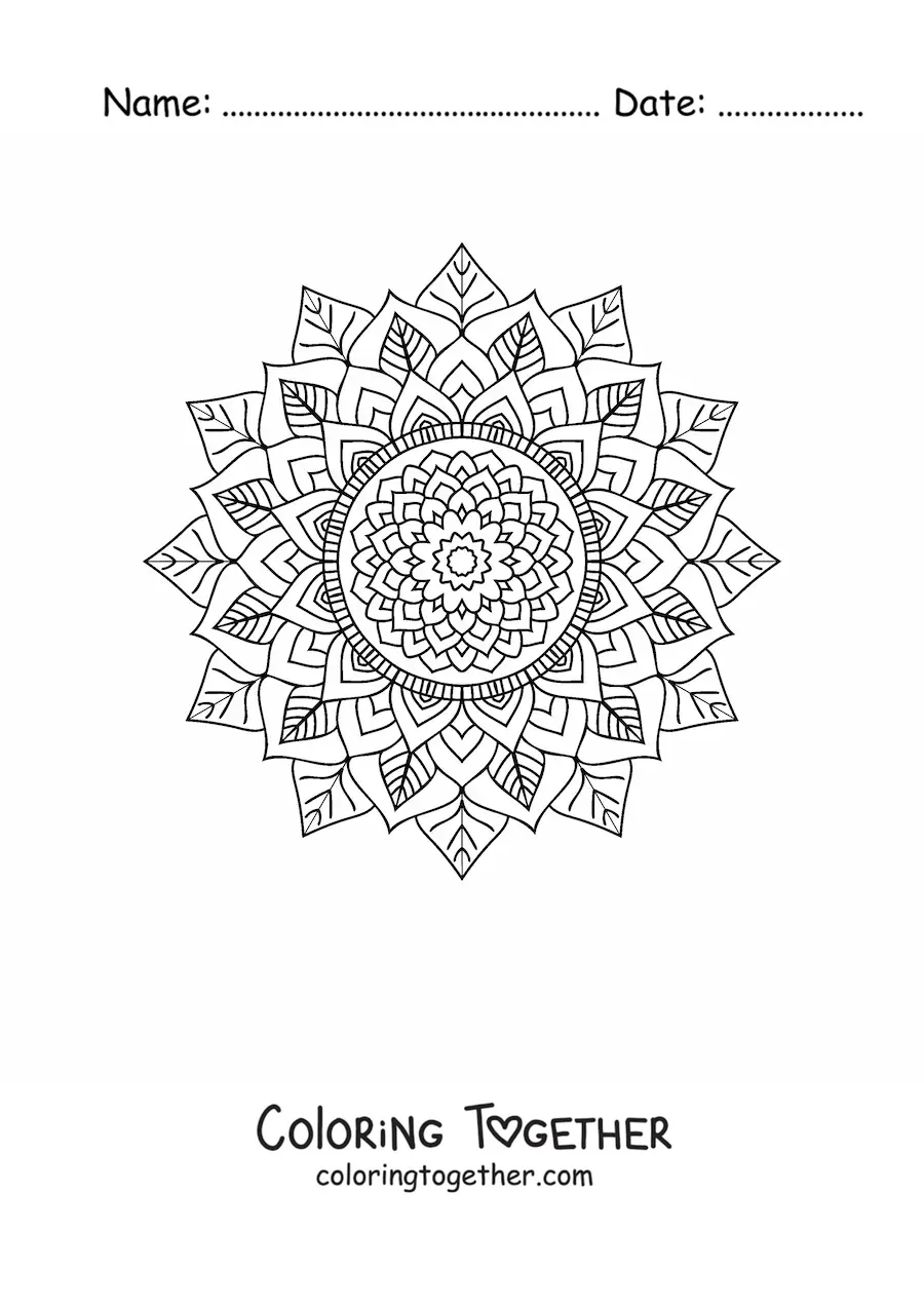 Coloring page of a Zentangle style Indian mandala