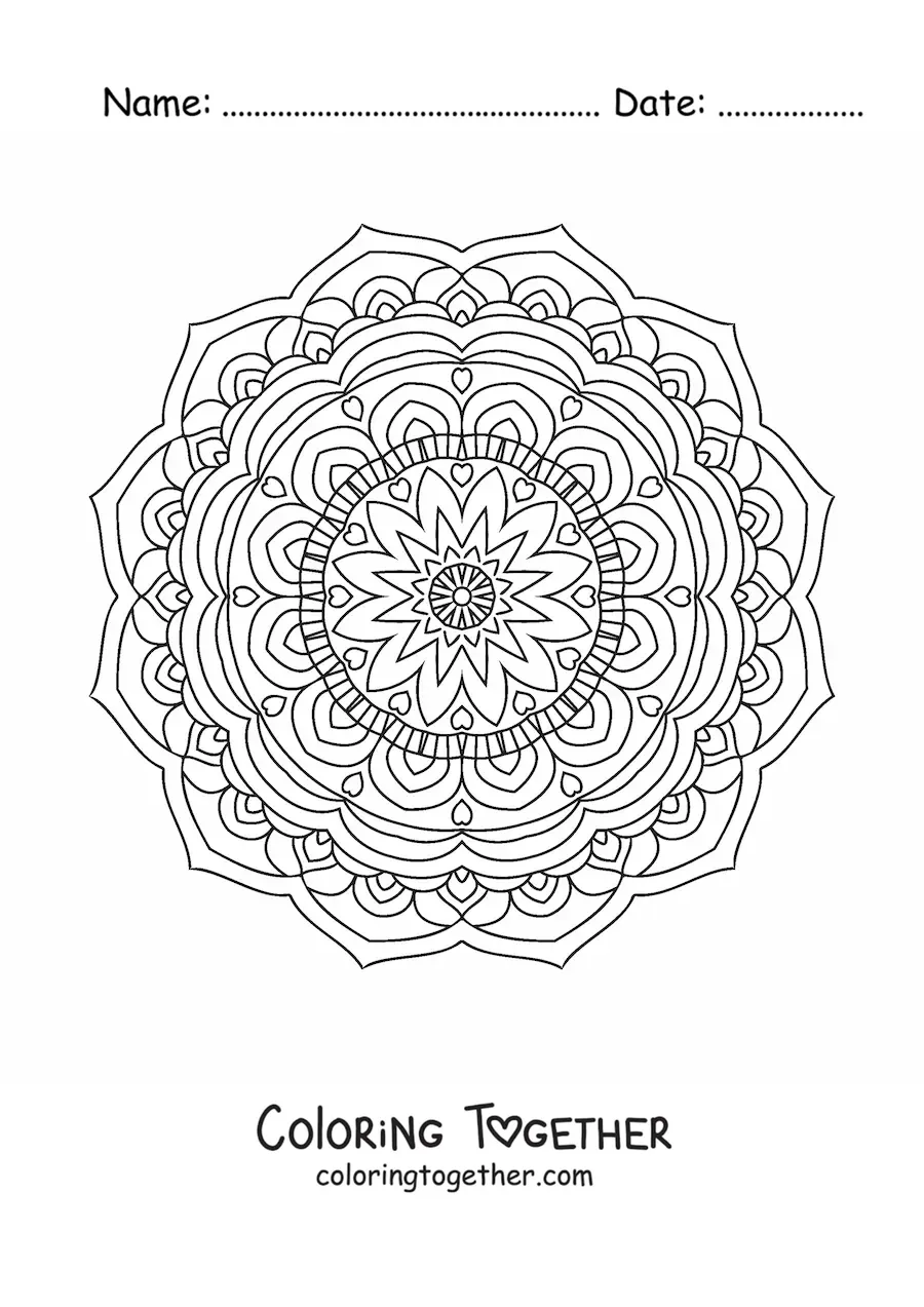 Coloring page of a Zentangle style Indian mandala