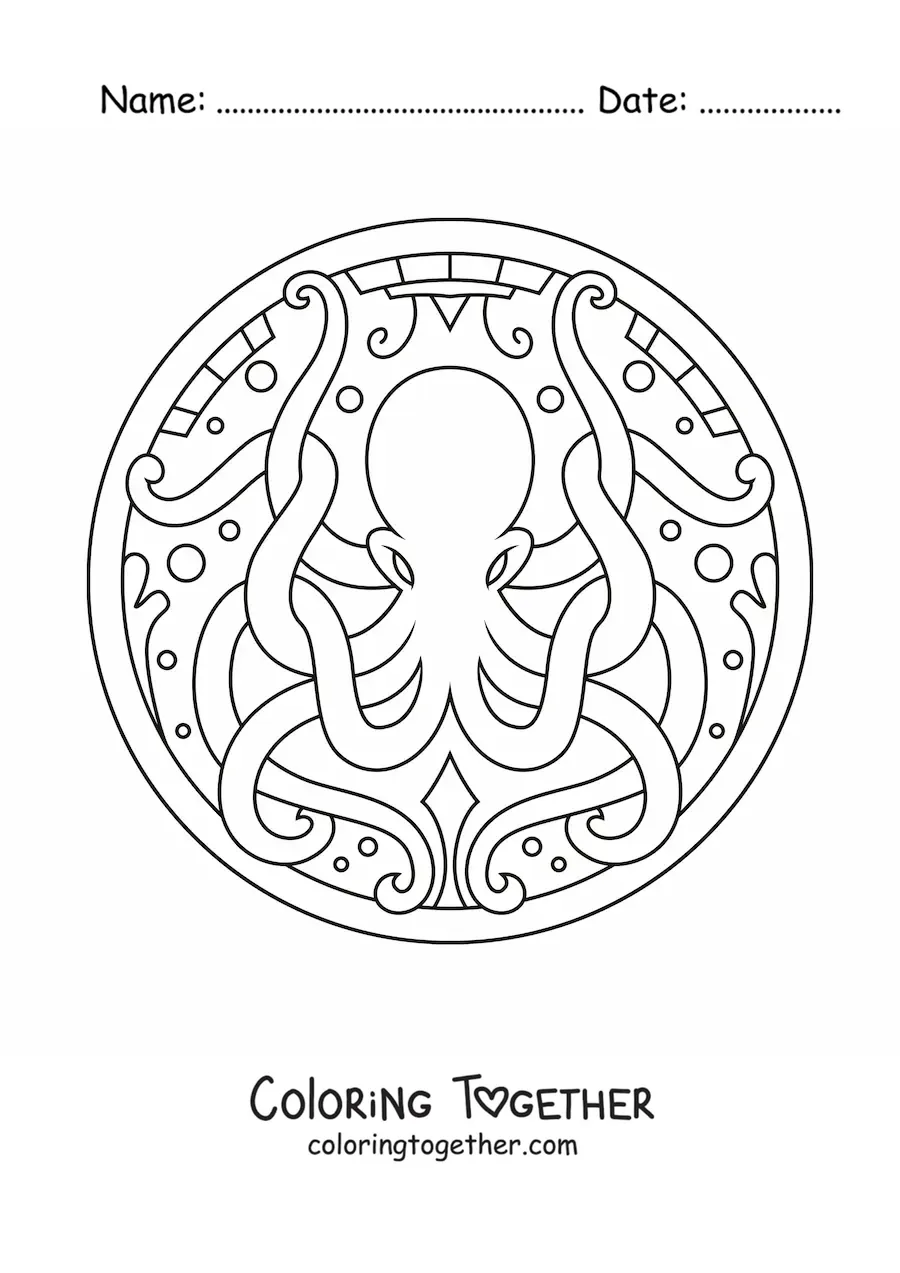 Coloring page of an octopus mandala