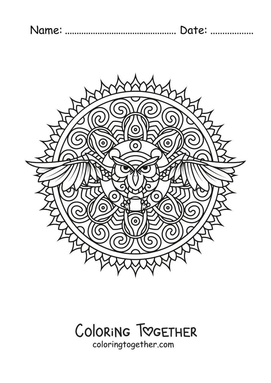Coloring page of an owl mandala