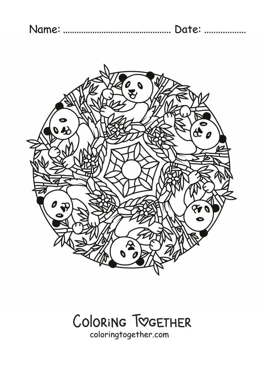Coloring page of a panda mandala