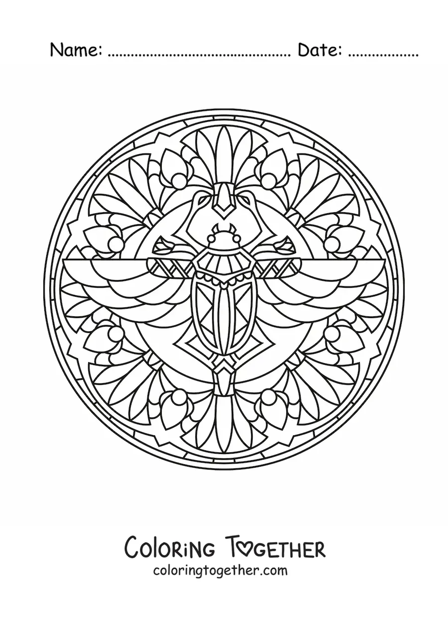 Coloring page of a beetle mandala