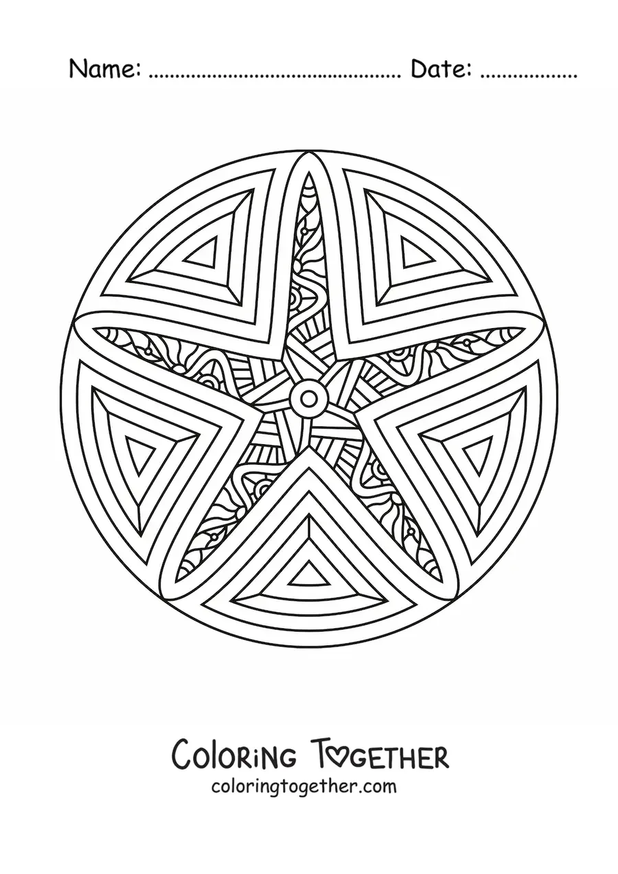 Coloring page of a Zentangle style starfish mandala