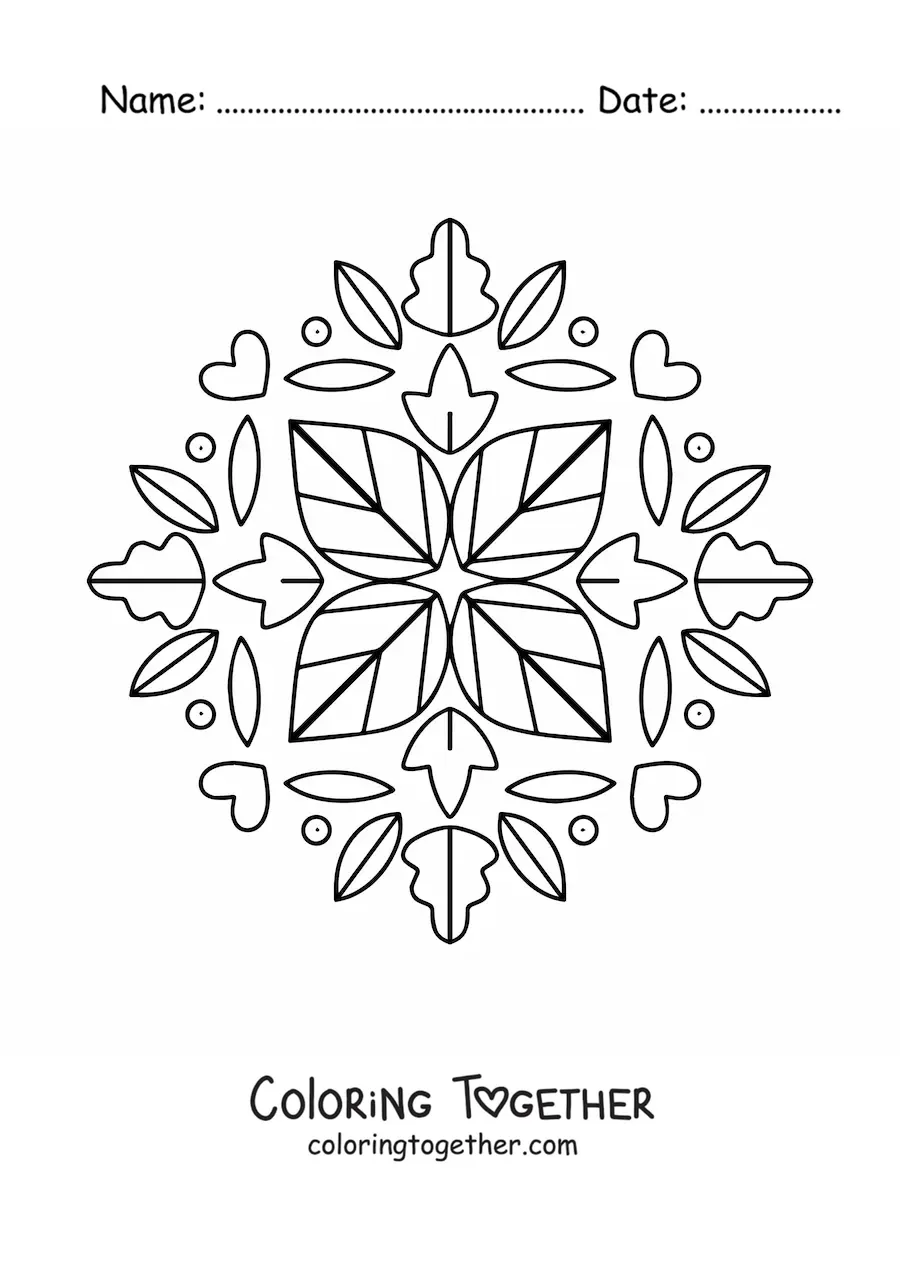 Coloring page of a mandala with autumn leaves