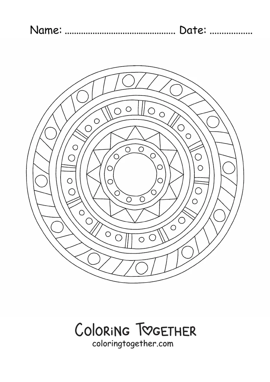 Coloring page of a mandala of flowers and leaves