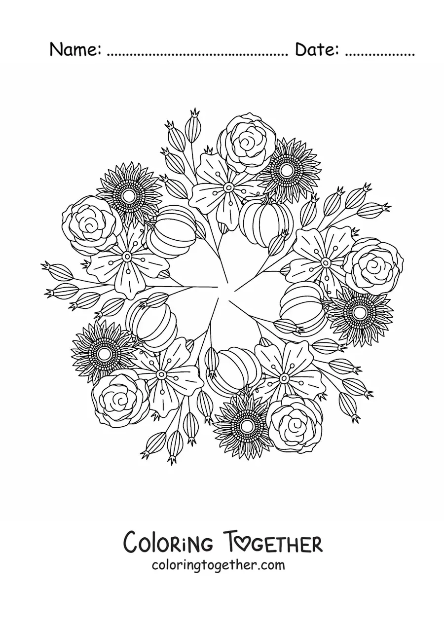 Coloring page of a flower mandala