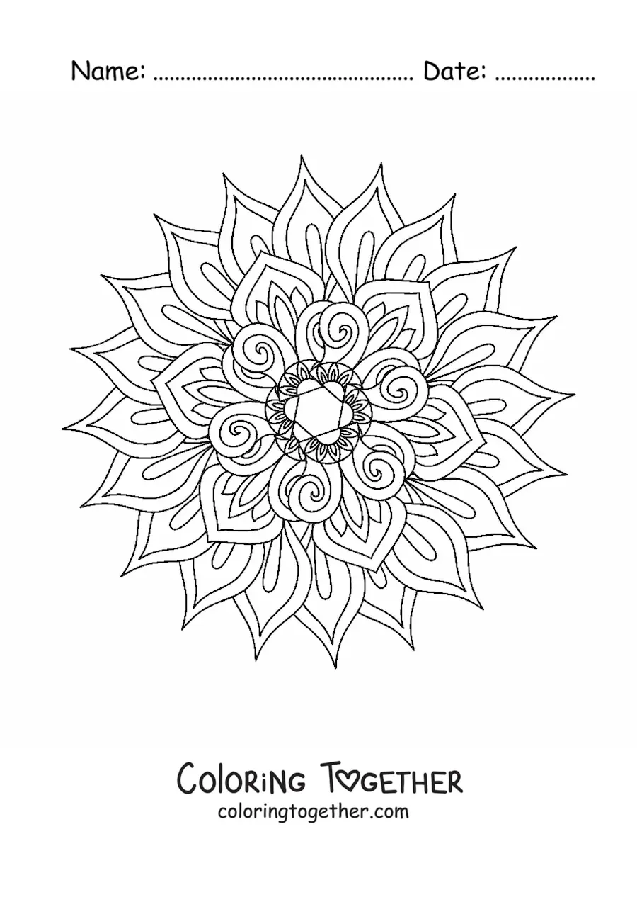 Coloring page of a mandala to ease anxiety