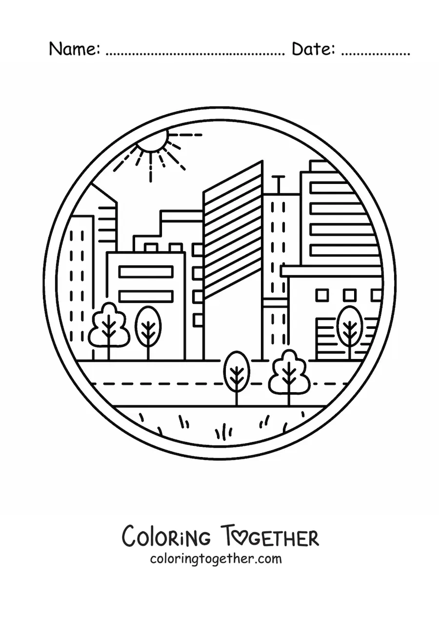 Coloring page of a city
